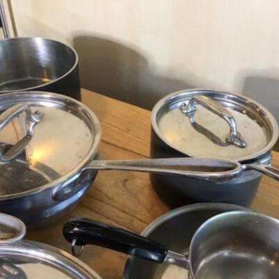 K143 - 10 Pc Lot - All Clad Pots & Pans + Revere Saucer Pot 