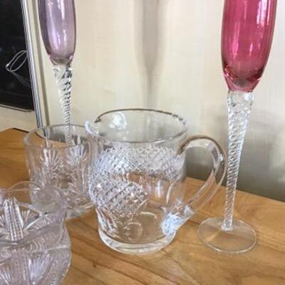 K14 - 6 Pc Lot of Glassware - Waterford Pitcher & More