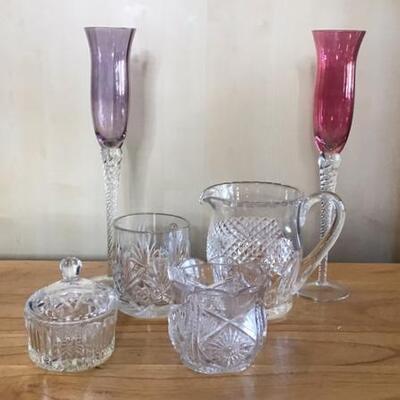 K14 - 6 Pc Lot of Glassware - Waterford Pitcher & More