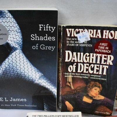 7 Paperback Fiction Romance Books: Shelter Mountain -to- Fifty Shades of Grey