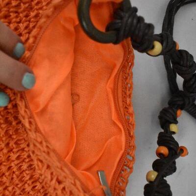 2 Cross Body Purse Handbags: Miss Me Denim & Orange Woven