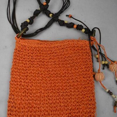 2 Cross Body Purse Handbags: Miss Me Denim & Orange Woven