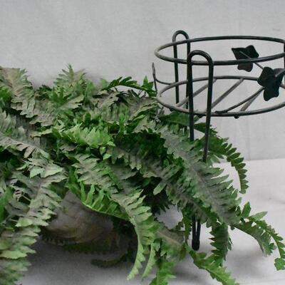 Faux Fern Plant with Metal Stand