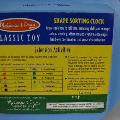 Melissa & Doug Shape Sorting Clock Educational Toy. Wooden. Complete