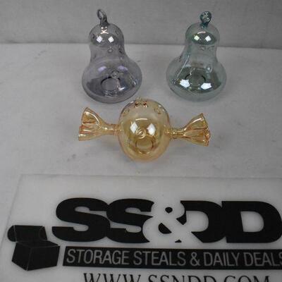 3 pc Tinted Glass (Ornaments?) 1 with stopper. 