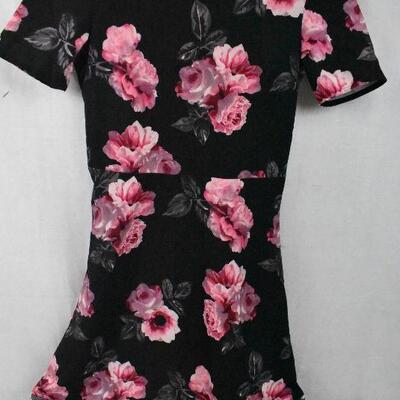 2 pc Clothing: Kids animal print skirt size 12, Black Floral Dress size 4
