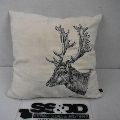 Throw Pillow, Tan with embroidered Deer Elk 18
