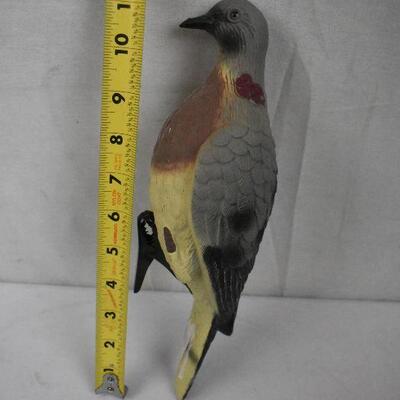 2 pc Bird Theme Decor: Gray Plastic Pigeon & Brass Hummingbird