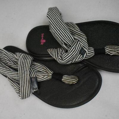 4 pairs Shoes: Brown Sofft Boots, Black Sandals, Sanuk Sandals: sizes 2-7