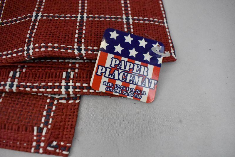7 Woven Paper Placemats, Red/White/Blue