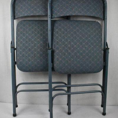 2 Blue Folding Folding Chairs, Upholstered, Some Damage as shown