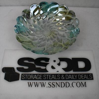Decorative Bowl, Scalloped/Lotus, Blue & Green Marble Design