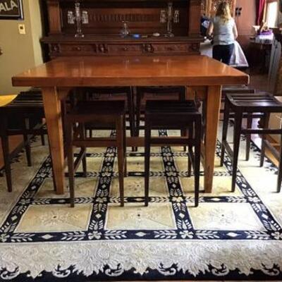 K179 - Bar High Wooden Dining Table w/ 8 Stool Style Chairs