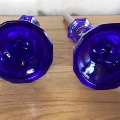 E104 - Pair of Fabulous Cobalt Blue/Purple Opalescent Candlesticks