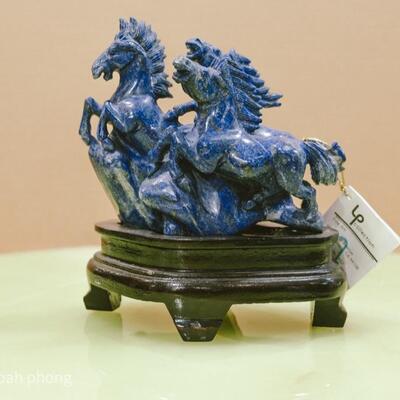 Lapis horses 3 horses on wooden stand 