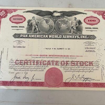 Pan American World Airways Stock Certificate 