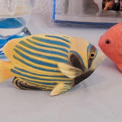 Lot 257: Marine Life Shower Curtain, See through Whale Pump Soap Dispenser, Fish Deco & Candle