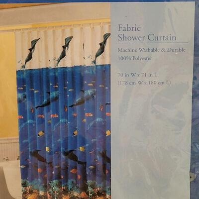 Lot 257: Marine Life Shower Curtain, See through Whale Pump Soap Dispenser, Fish Deco & Candle