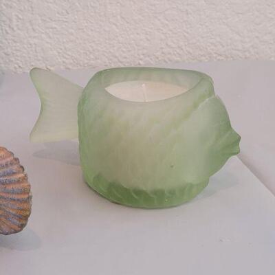 Lot 257: Marine Life Shower Curtain, See through Whale Pump Soap Dispenser, Fish Deco & Candle