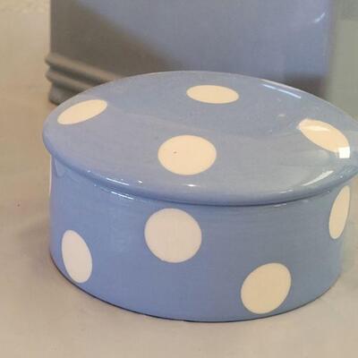 Lot 258: Otagiri Picture Frame, Kleenex Box Cover, Polka Dot Trinket and China Toothbrush Holder & Cup