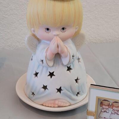 Lot 268:  3 Angels Cookie Tin Set, Framed Art and Candle Luminary 