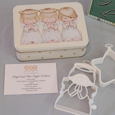 Lot 268:  3 Angels Cookie Tin Set, Framed Art and Candle Luminary 
