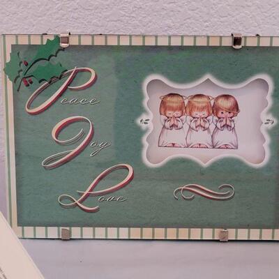 Lot 268:  3 Angels Cookie Tin Set, Framed Art and Candle Luminary 