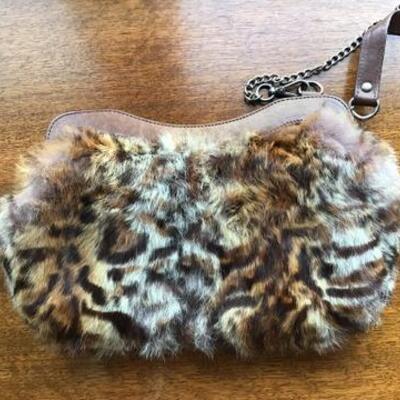 C123 - Oliva Harris Leopard Fur Clutch Purse w/ Brown Leather