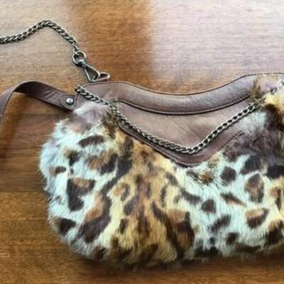 C123 - Oliva Harris Leopard Fur Clutch Purse w/ Brown Leather