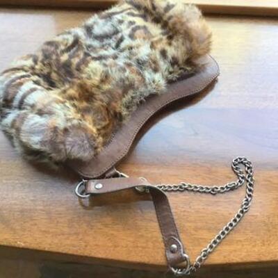 C123 - Oliva Harris Leopard Fur Clutch Purse w/ Brown Leather