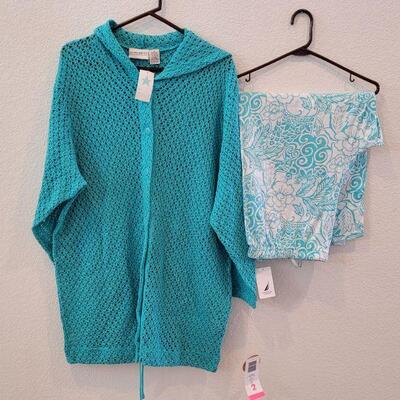 Lot 283: New Teal Button Down Hooded Jacket and Nautica Lounge Pants