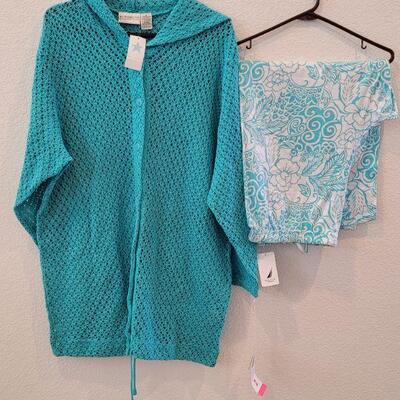 Lot 283: New Teal Button Down Hooded Jacket and Nautica Lounge Pants