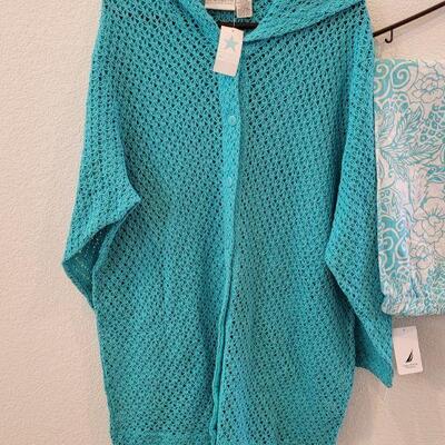 Lot 283: New Teal Button Down Hooded Jacket and Nautica Lounge Pants