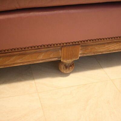 Lot #31: Vintage Mauve-Pink Leather Tufted Sofa with Wooden Knob Legs 