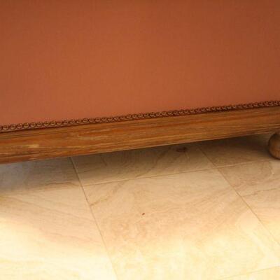 Lot #31: Vintage Mauve-Pink Leather Tufted Sofa with Wooden Knob Legs 