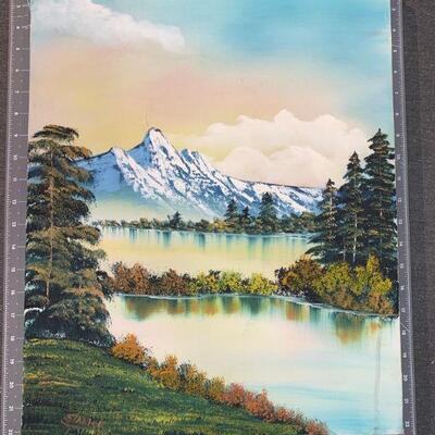 #14 Acrylic On Canvas Lake & Mountain Scene