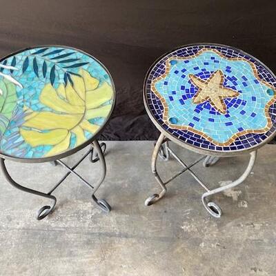 LOT#W21: Pair of Mosaic Plant Stands