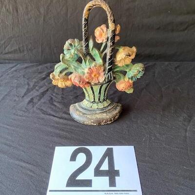 LOT#T24: Vintage Floral Basket Doorstop