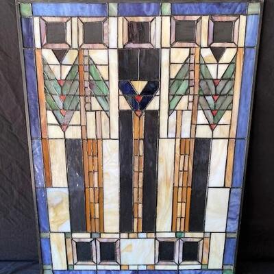LOT#T36: Frank Lloyd Wright Style Stain Glass Transom