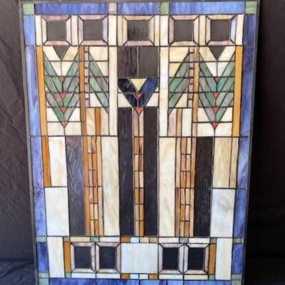 LOT#T36: Frank Lloyd Wright Style Stain Glass Transom