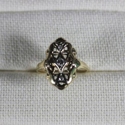LOT#G194: Stamped 14K 3 "Diamond" Deco Ring [2.2g]