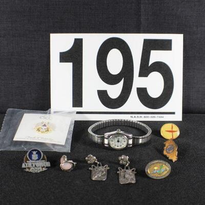 LOT#G195: Assorted Jewelry & Pin Lot Including Sterling Earrings