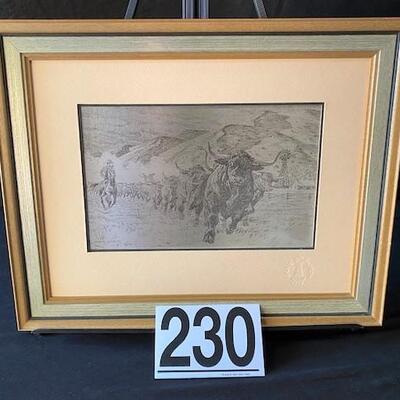 LOT#W230: Sterling Silver Etching by Jamie Wyeth "Southwest Ranch"