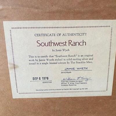 LOT#W230: Sterling Silver Etching by Jamie Wyeth "Southwest Ranch"