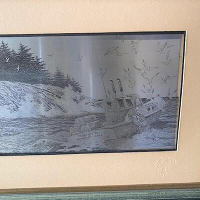 LOT#W231: Sterling Silver Etching by Jamie Wyeth "Coast of Maine"