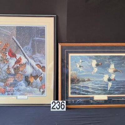 LOT#W236: Pair of Signed & Numbered Waterfowl & Songbird Print
