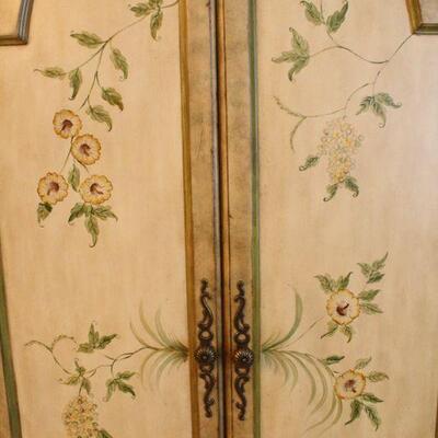 Lot #34: Vintage Floral Painted Armoire | Media Storage Cabinet 