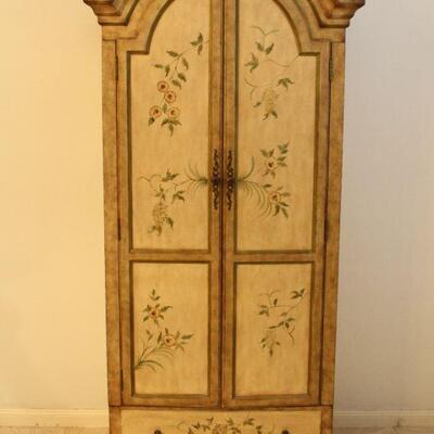 Lot #34: Vintage Floral Painted Armoire | Media Storage Cabinet 