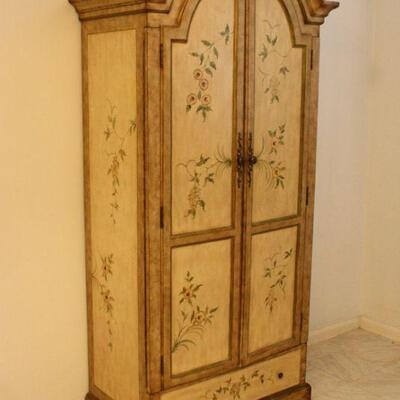 Lot #34: Vintage Floral Painted Armoire | Media Storage Cabinet 