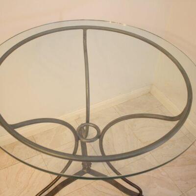Lot #36: Vintage Metal Pedestal Glass Top Accent Table 